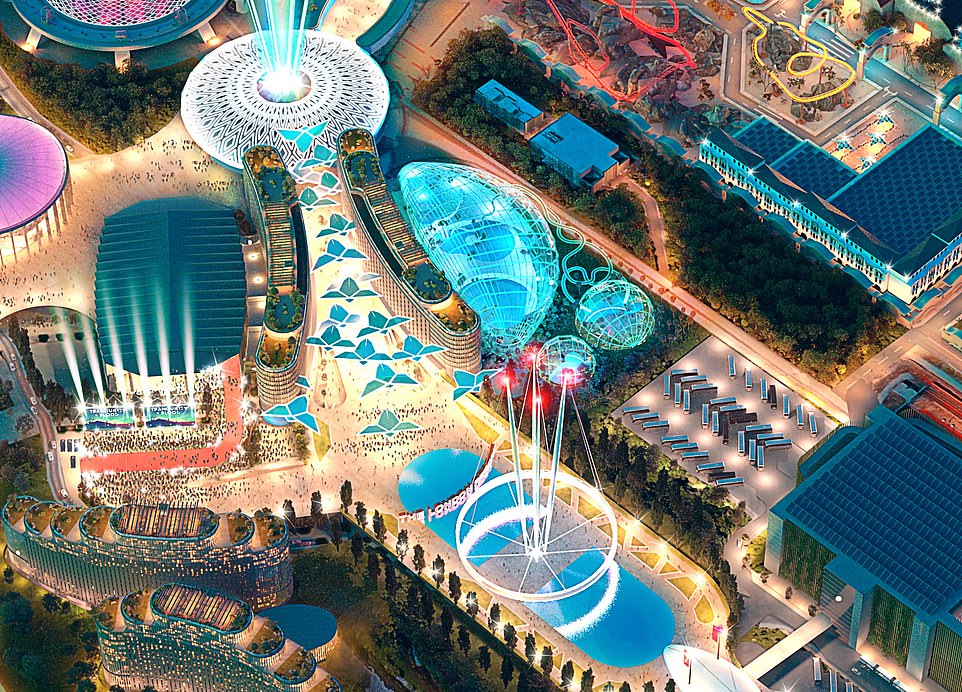 A large blue building also features, prompting the possibility that an aquarium may also feature