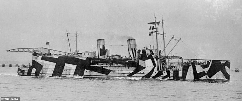 With Britain struggling to deal with the U-boat threat, Wilkinson came up with the idea of confusing U-boat skippers during patrols out of Plymouth. Pictured: WWI ship with HMS Nairana with the paint job