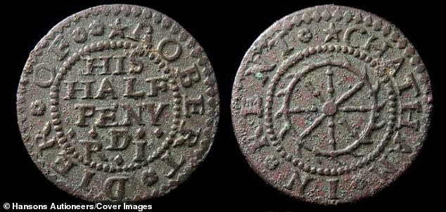 This coin was issued by tradesman Robert Dier, who appears to have been based in Chatham, Kent
