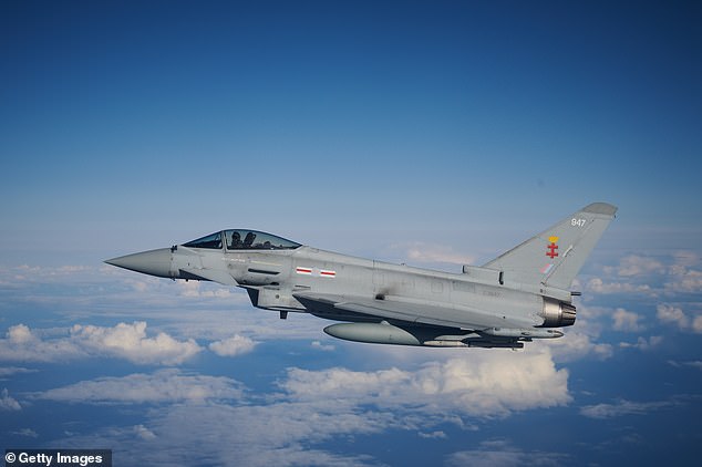 Britain's new space force could be deploying RAF Typhoon fighter jets to the 'edge of space' in a bid to destroy enemy satellites in the near future, senior military sources have revealed. Pictured: RAF Typhoon combat aircraft