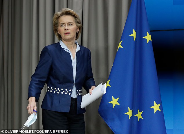 European Commission president Ursula Von Der Leyen is pictured in Brussels last June. Contrast our detailed vaccine plan and steady rollout (even with local hiccups and shortages in supply) with the bumbling beaucracy within the EU