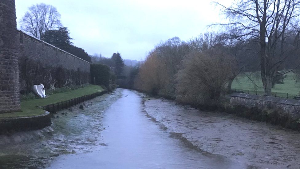 The moat at Bishops Palace in Wells