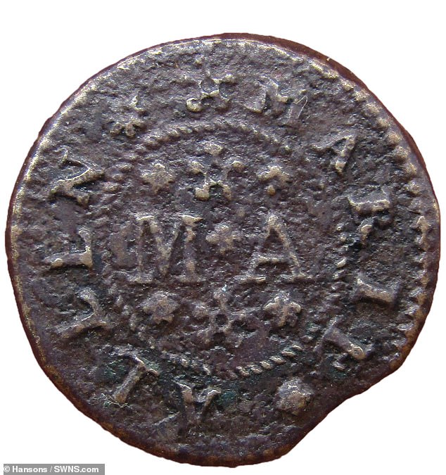 Many of the money tokens were found buried in the muddy banks of the River Thames after lying undiscovered for more than 300 years. Pictured: The other side of the token issued by Marie Allen