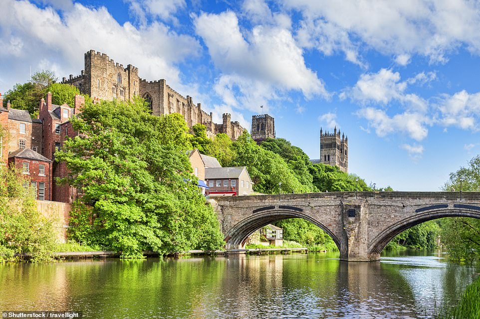 The Daily Mail's Jo Kessel enjoyed a serene walk along the River Wear, which loops around the cathedral The Daily Mail's Jo Kessel enjoyed a serene walk along the River Wear, which loops around the cathedral