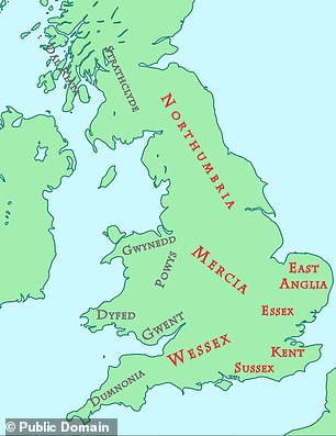 Pictured: the seven Anglo-Saxon kingdoms