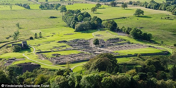Vindolanda (pictured) is a Roman fort south of Hadrian's Wall in northern England Vindolanda (pictured) is a Roman fort south of Hadrian's Wall in northern England