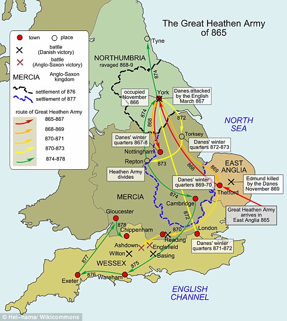 Thousands of them arrived in East Anglia in 865 AD and quickly overran Northumbrian forces. They then spread across the country, wreaking havoc as they went during the 14 year long campaign