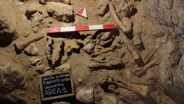 This image released by the Italian Culture Ministry shows a cave near Rome where Neanderthal bones were discovered This image released by the Italian Culture Ministry shows a cave near Rome where Neanderthal bones were discovered