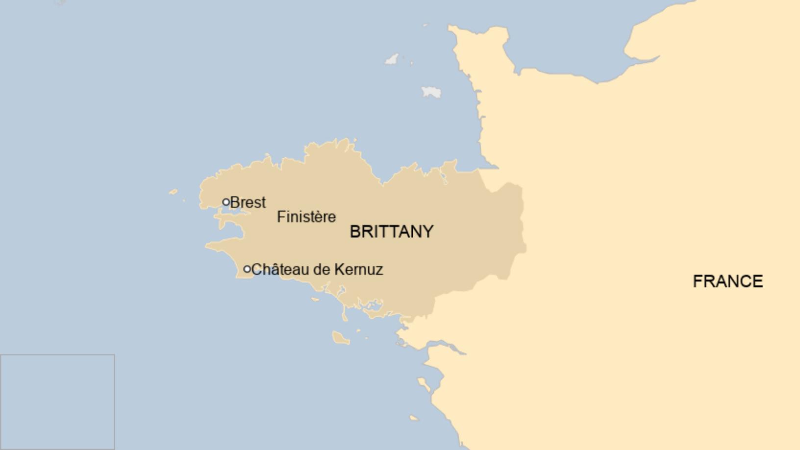 Map: Brittany, shown in north-western France, with Brest, Finistere in the west.