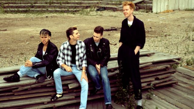 Andrew Fletcher (right) with Depeche Mode in Berlin in 1984. From left: Martin Gore Dave Gahan and Alan Wilder.