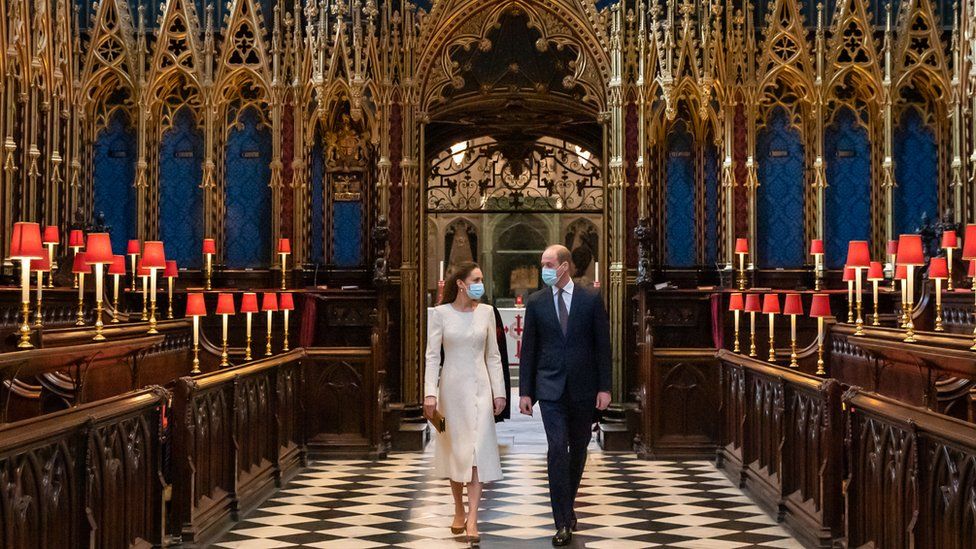 The Duke and Duchess of Cambridge arrive for a visit to the vaccination centre at Westminster Abbey, London, to pay tribute to the efforts of those involved in the Covid-19 vaccine rollout
