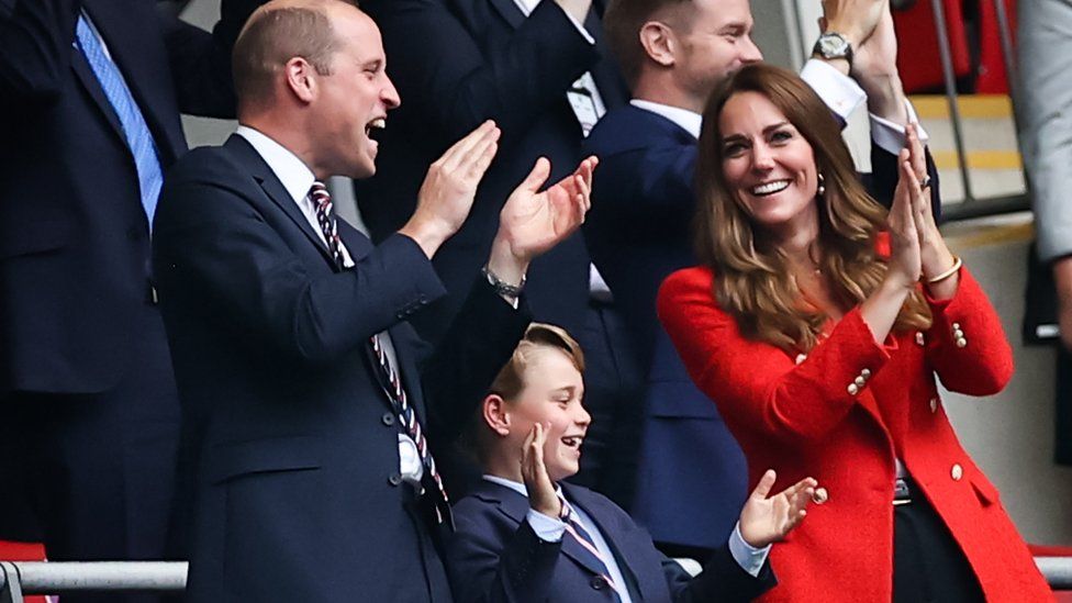 The Duke and Duchess of Cambridge with their son Prince George at Wembley
