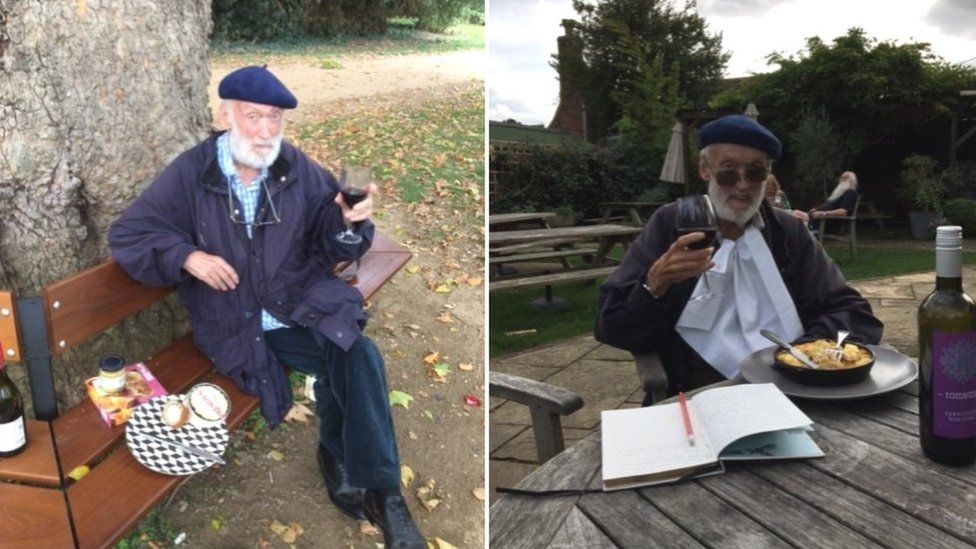 Two photos of David Kirke drinking red wine Two photos of David Kirke drinking red wine